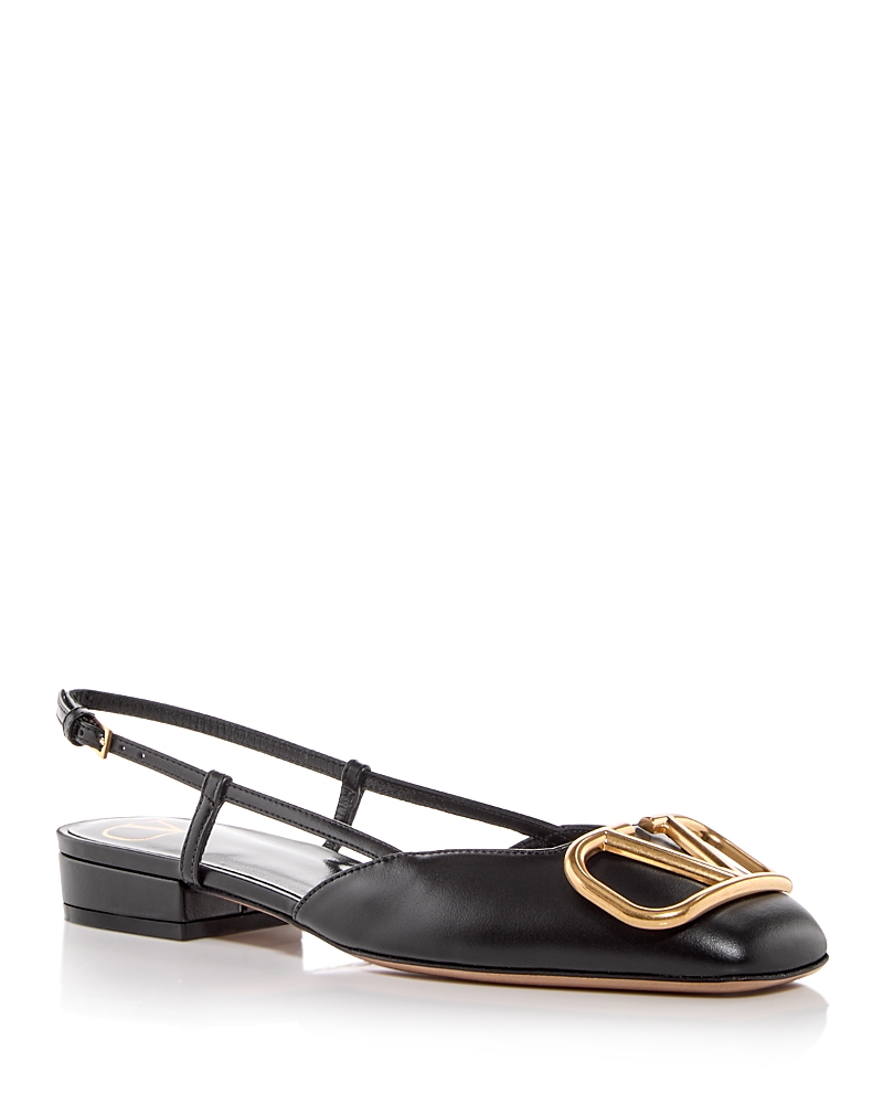 Valentino Garavani Vlogo Leather Slingback Ballerina Shoes In Black