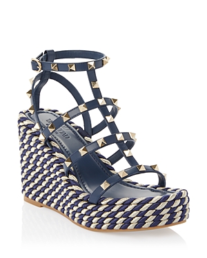 Valentino Garavani Women's Platform Wedge Espadrille Sandals In Blue/navy