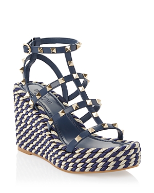 Valentino Women's Platform Wedge Espadrille Sandals In Blue/navy