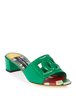Dolce & Gabbana Bianca Dg-logo Mules In Green