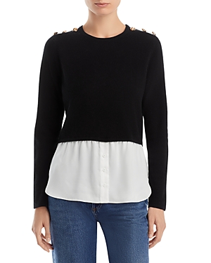 Aqua Cashmere Shirttail Hem Layered Look Cashmere Sweater - 100% Exclusive In Black