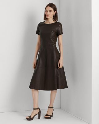 Ralph Lauren Leather Fit and Flare Dress | Bloomingdale's Women