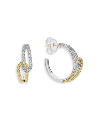 18K Yellow Gold & Sterling Silver Caviar Lux-Clip Diamond Hoop Earrings - Exclusive