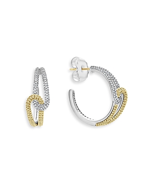 Lagos 18k Yellow Gold & Sterling Silver Caviar Lux-clip Diamond Hoop Earrings - 100% Exclusive In Silver/gold