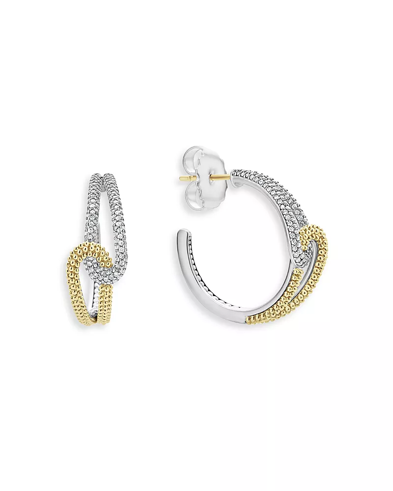 Lagos 18K Yellow Gold & Sterling Silver Caviar Lux-Clip Diamond Hoop Earrings - Exclusive