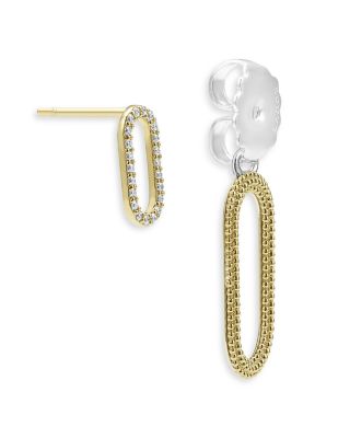 18K Yellow Gold & Sterling Silver Caviar Lux-Clip Diamond Front to Back Link Drop Earrings - Exclusive
