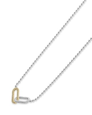 18K Yellow Gold & Sterling Silver Caviar Lux-Clip Diamond Bead Link Necklace, 16-18" - Exclusive