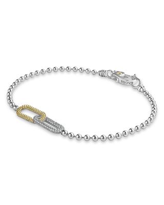 LAGOS 18K Yellow Gold & Sterling Silver Caviar Lux-Clip Diamond Bead Link Bracelet - Exclusive