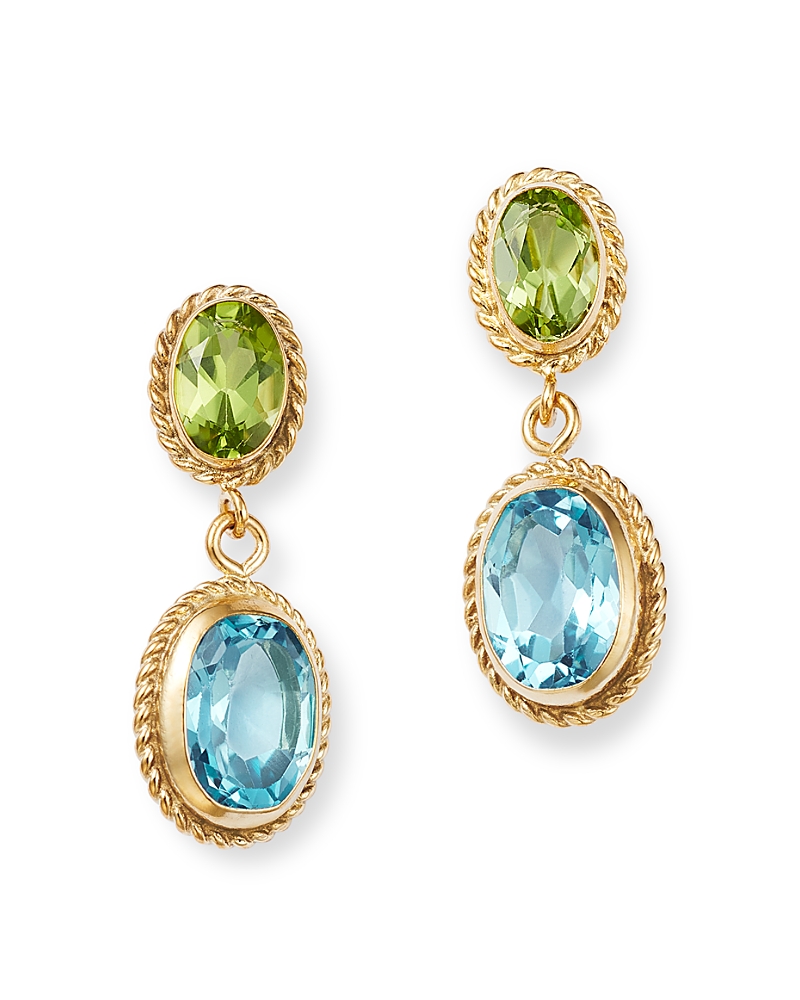 Bloomingdale's Fine Collection Peridot & Blue Topaz Double Drop Earrings in 14K Yellow Gold