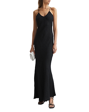 Reiss Lois Jacquard Maxi Slip Dress In Black