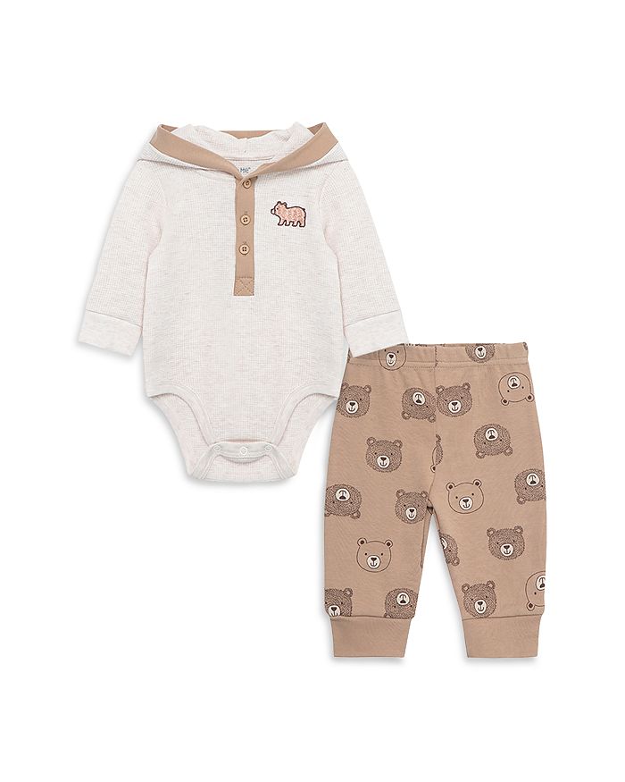 Little Me Boys' Fuzzy Bear Cotton Hooded Bodysuit & Bear Print Pants