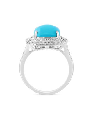 Turquoise &amp; Diamond Halo Ring in 14K White Gold 