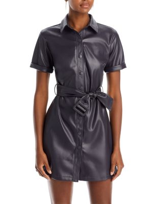 Lucy Paris Faux Leather Belted Shirt Dress | Bloomingdale's Women