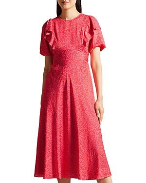 TED BAKER MAYYIA PUFF SLEEVE MIDI DRESS