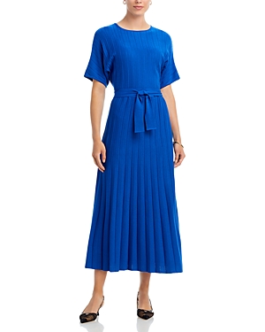 Shop Misook Pleated Ribbed Knit Dress In Lyons Blue