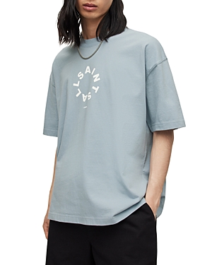 Allsaints Mens Cloudy Blue Tierra Brand-print Organic Cotton-jersey T-shirt In Cloudy Blue