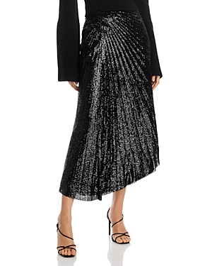A.l.c Tori Pleated Asymmetric Faux-leather Midi Skirt In Black
