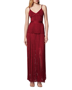 Herve Leger Strappy Ottoman Fringe Gown
