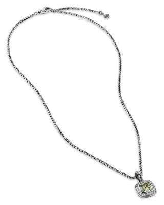 Petite Albion&reg; Pendant Necklace in Sterling Silver with Prasiolite and Diamonds, 7mm