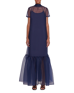 Staud Calluna Neck-tie Organza Gown In Navy