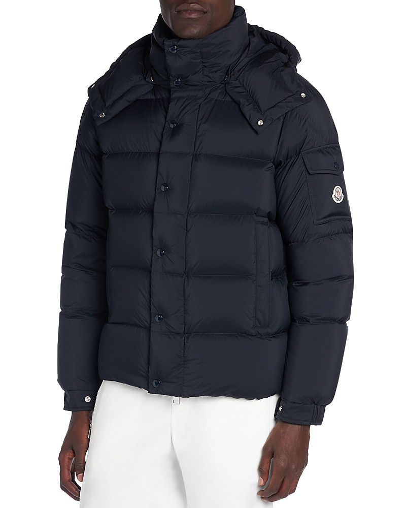 Moncler Montgenevre Virgin Wool Flannel Down Puffer Jacket In Blue