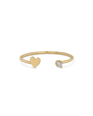 Zoë Chicco - 14k Yellow Gold Itty Bitty Heart & Prong Diamond Open Ring