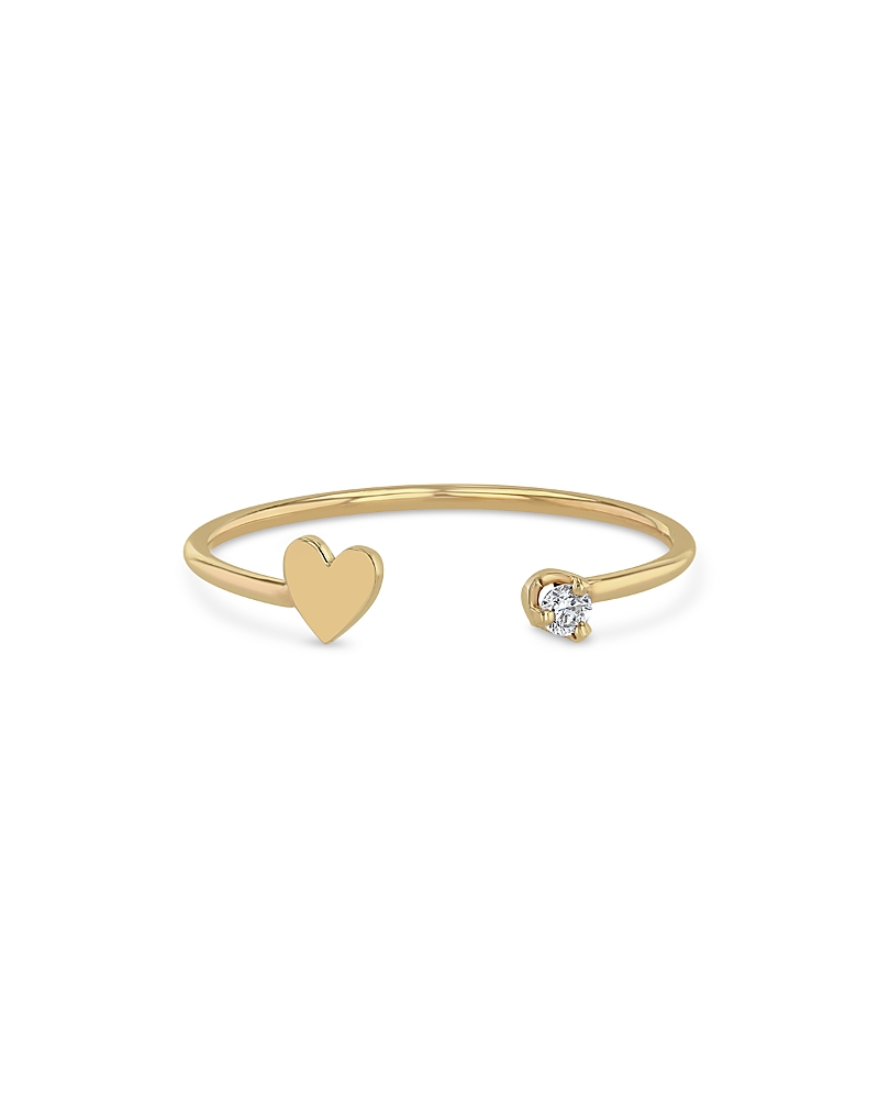 Zoe Chicco 14k Yellow Gold Itty Bitty Heart & Prong Diamond Open Ring