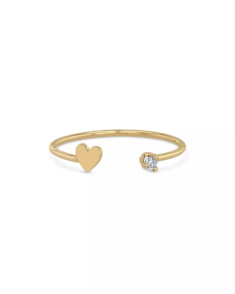 Zoe Chicco 14k Yellow Gold Itty Bitty Heart & Prong Diamond Open Ring