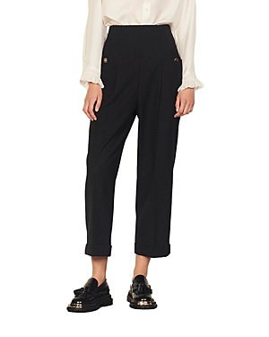 Sandro Womens Wide-leg High-rise Wool-blend Suit Trousers Bleus In Black