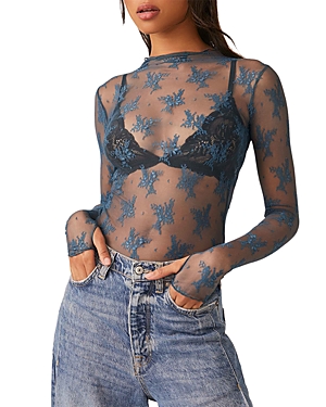 Free People Lady Lux Floral Mesh Layering Top In Night Swim