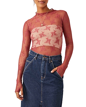 Free People Lady Lux Floral Mesh Layering Top In Venetian Red