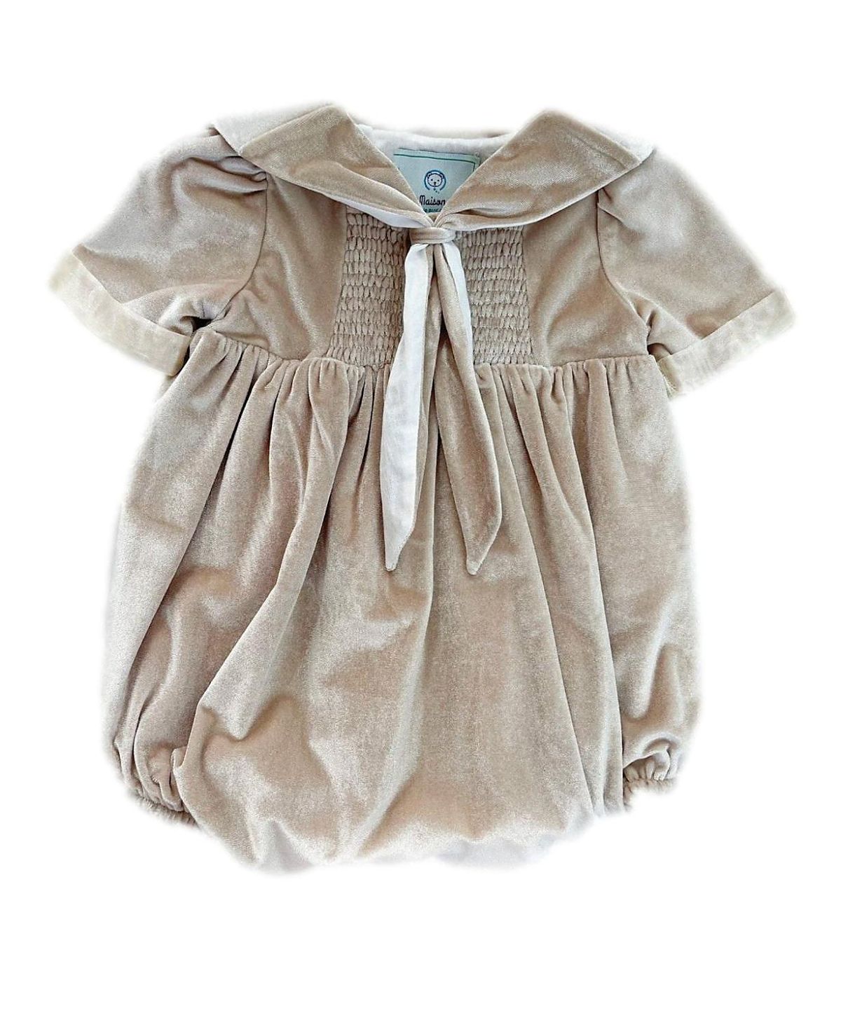 Petite Maison Kids Unisex Petite Maison Helenus Sailor Neck Tie Velour Bubble Romper