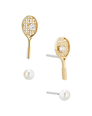 Ajoa by Nadri Sporty Spice Tennis Stud Earrings Set in 18K Gold Plated