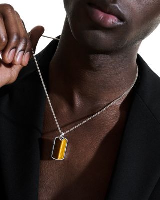 Sterling Silver Tiger Eye Estruscan Dog Tag Pendant Necklace, 22"