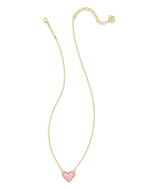 Kendra Scott Ari Heart Short Pendant Necklace, 15 In Gold Bubblegum Pink Opal