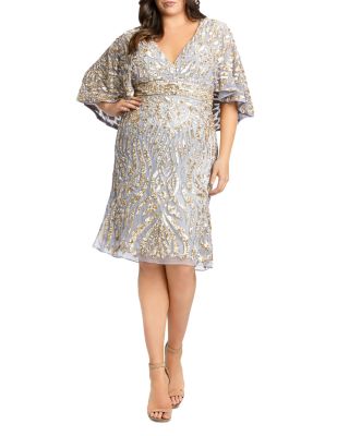 Plus Embellished Cape Sleeve Cocktail Gown