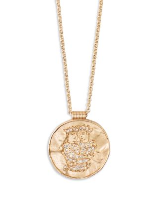 Rhinestone Zodiac Pendant Necklace in Gold Tone, 26.5"-29.5"