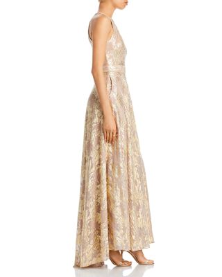 Foil Knit Metallic Halter Gown - Exclusive