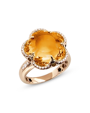 Pasquale Bruni 18k Rose Gold Bon Ton Citrine & Diamond Flower Ring In Orange/rose Gold