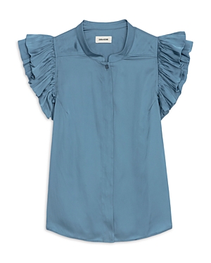 Zadig & Voltaire Ruffled-sleeve Blouse In Bluestone