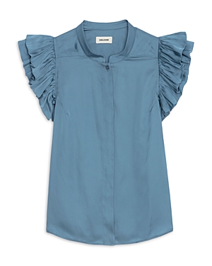 Shop Zadig & Voltaire Tiza Ruffled Sleeve Top In Bluestone