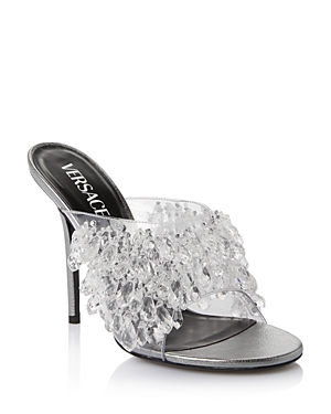 Versace Women's Bead Embellished Mule Sandals In Dark Silver