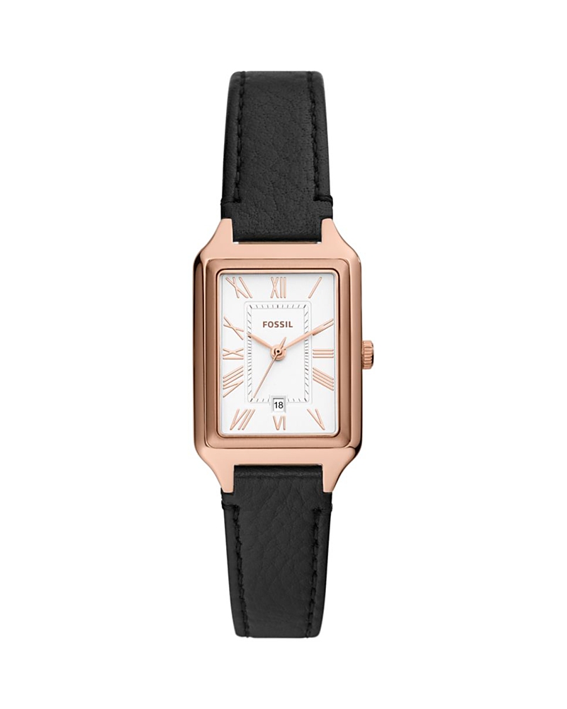 Fossil Raquel Black Leather Watch In White/black