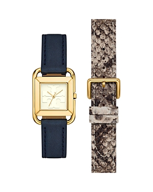 Tory Burch Women's The Miller Blue Leather Watch 32mm Gift Set In Cream/multi