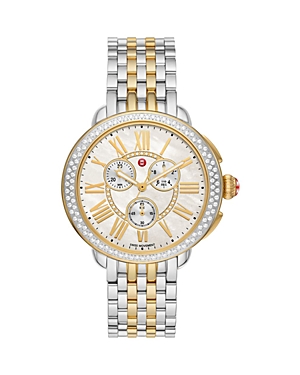 MICHELE SEREIN TWO TONE 18K GOLD PLATED DIAMOND CHRONOGRAPH, 38MM