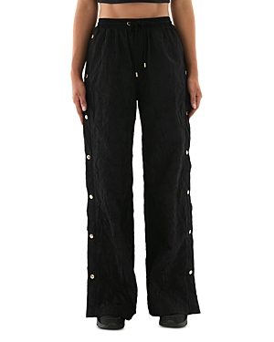 P.e Nation Volley Crinkled-finish Wide-leg Trousers In Black