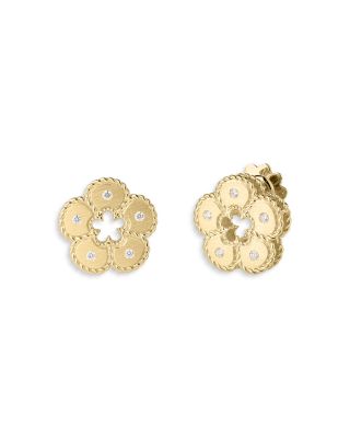Roberto Coin - 18K Yellow Gold Daisy Diamond Flower Stud Earrings - Exclusive