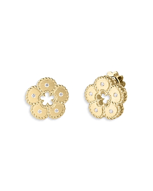 Shop Roberto Coin 18k Yellow Gold Daisy Diamond Flower Stud Earrings - 100% Exclusive