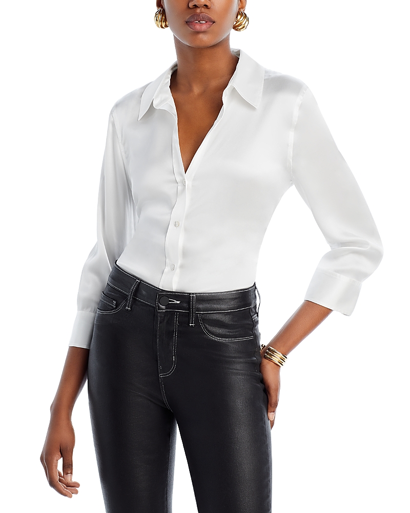 L'agence Dani Silk Charmeuse Blouse In Ivory