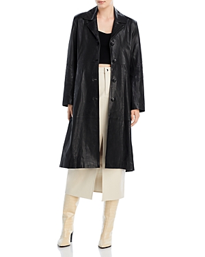 Nour Hammour Leather Trench Coat In Ink